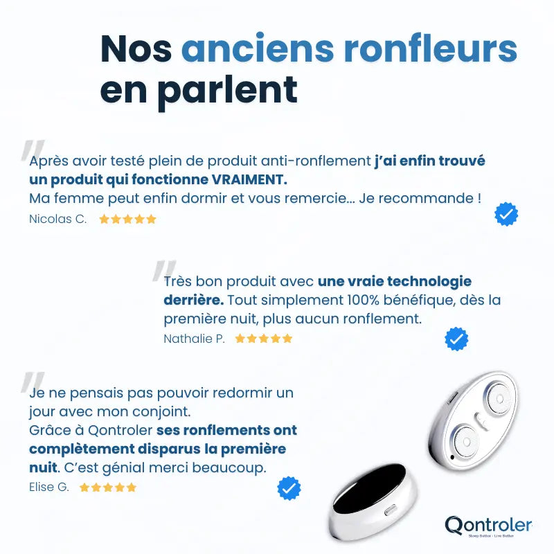 Représente le Z3 Pro de Qontroler™, le dispositif intelligent révolutionnaire anti-ronflement et anti-apnée du sommeil. Doté de la technologie médicale EMS, ce dispositif offre une solution avancée pour retrouver un sommeil paisible et réparateur, ainsi qu'une santé nocturne optimale.