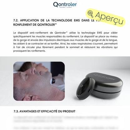 Représente le programme Z3 Pro+ pour renforcer le tonus glossopharyngien et supprimer les ronflements et l'apnée du sommeil, en complément du dispositif Z3 Pro de Qontroler™