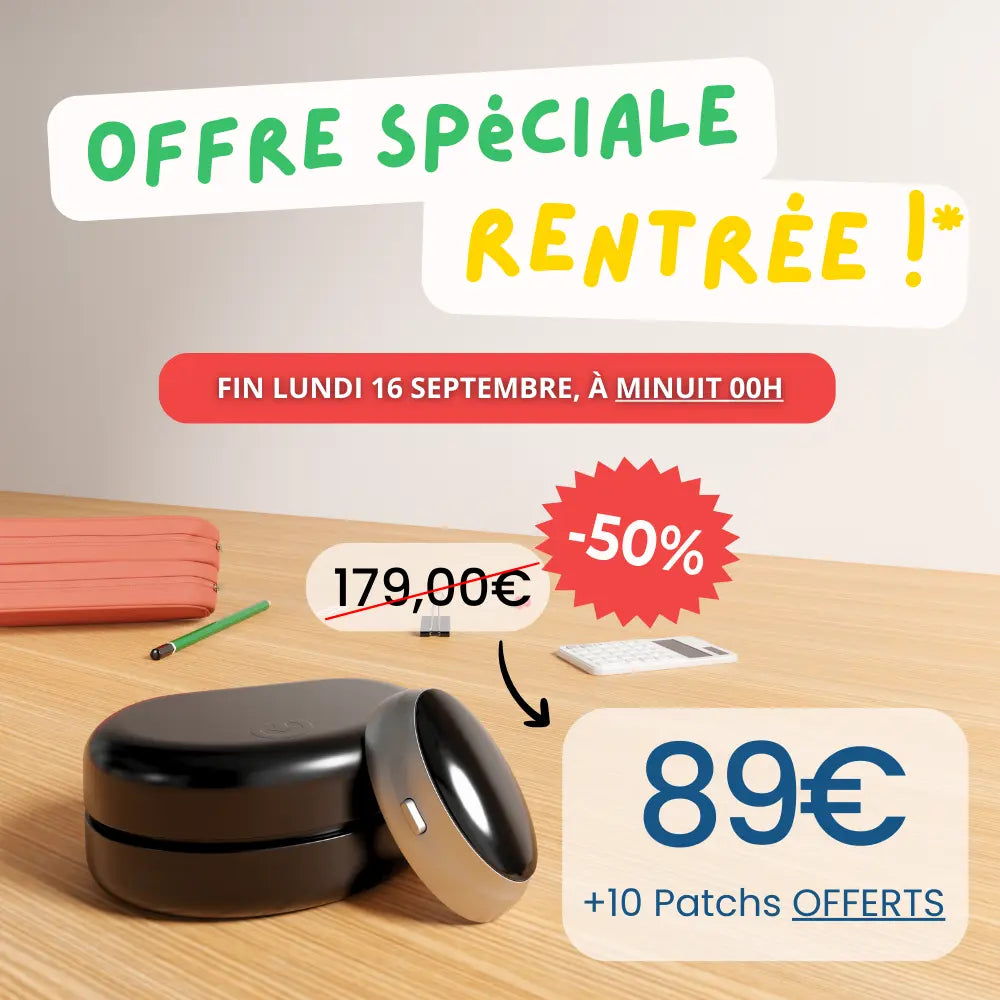 Image représentant l'offre spéciale, -50% sur le Qontroler™ Z3 Pro, le dispositif anti ronflement à technologie EMS