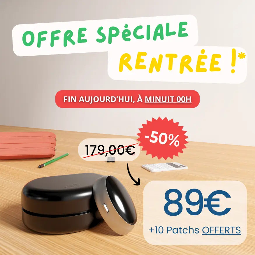 Image représentant l'offre spéciale, -50% sur le Qontroler™ Z3 Pro, le dispositif anti ronflement à technologie EMS